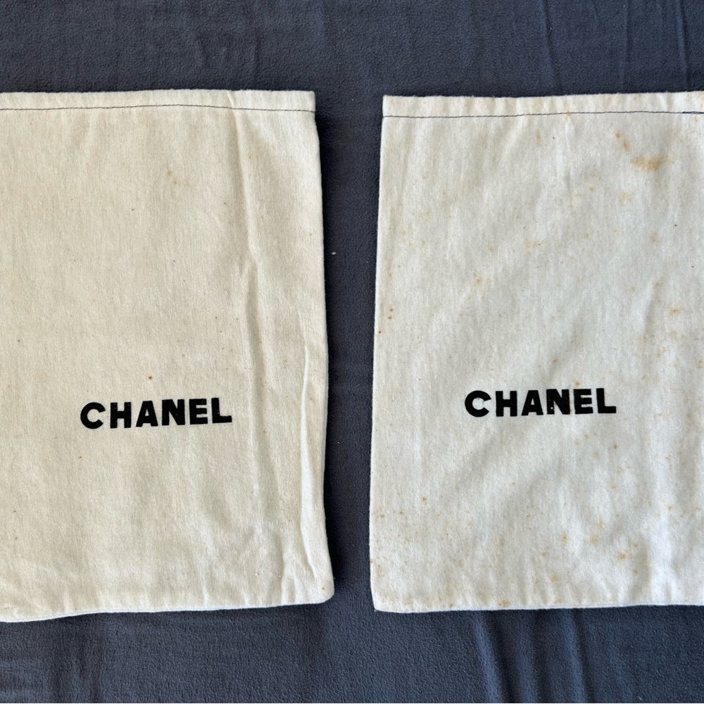 Vintage Chanel Cream Dust Bag Set. Vintage Wear , 50 
years + old  9 x 13.5 “